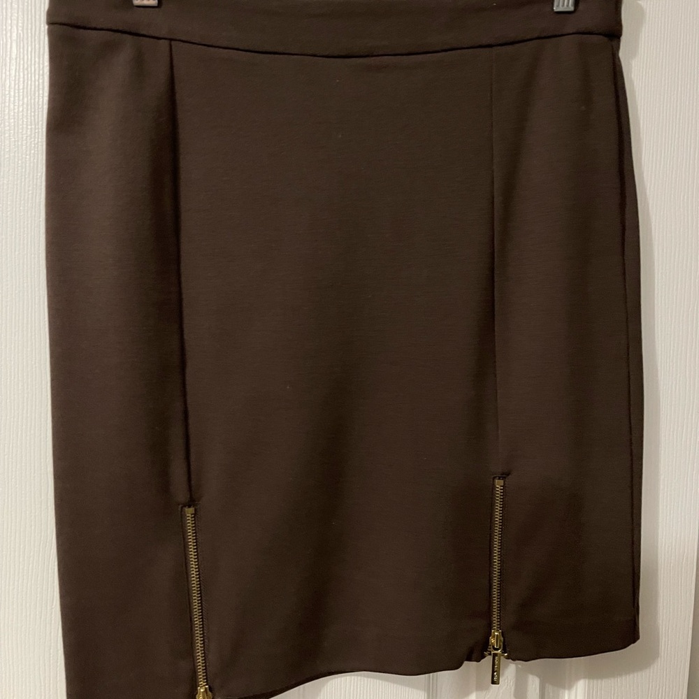 Brown Michael Kors pencil skirt with gold zippers